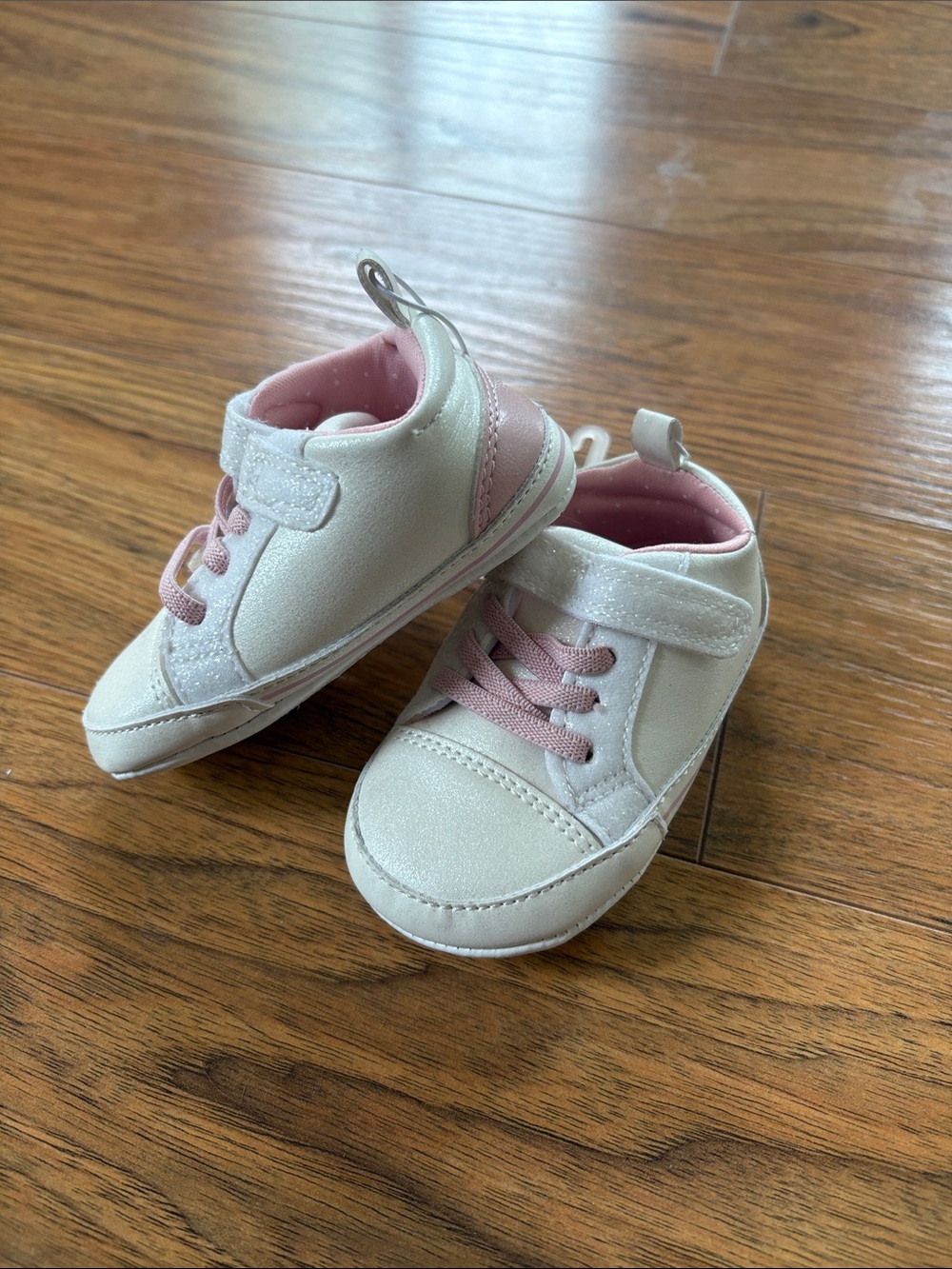 Baby High-Top Sneakers in White and Pink – Soft Lined Walker Shoes